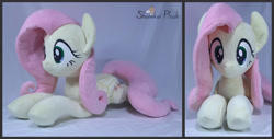 Size: 3839x1949 | Tagged: safe, artist:shunnkai, imported from derpibooru, fluttershy, pony, irl, lying down, photo, plushie, prone, solo