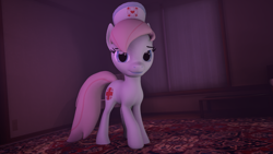 Size: 1920x1080 | Tagged: safe, artist:midnightdanny, imported from derpibooru, nurse redheart, earth pony, pony, 3d, background pony, bedroom, solo, source filmmaker