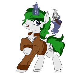 Size: 3200x3200 | Tagged: safe, artist:coatieyay, imported from derpibooru, oc, oc only, oc:baron, pony, unicorn, clothes, female, gun, hand, high res, horn, jacket, magic, magic hands, simple background, transparent background, unicorn oc, weapon