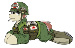 Size: 2190x1410 | Tagged: safe, artist:coatieyay, imported from derpibooru, oc, oc only, cigarette, clothes, male, medic, military uniform, simple background, transparent background, uniform, vietnam war