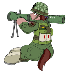 Size: 2143x2228 | Tagged: safe, artist:coatieyay, imported from derpibooru, oc, oc only, earth pony, flak jacket, helmet, high res, male, rocket launcher, simple background, transparent background, vietnam war