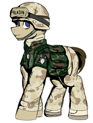 Size: 1743x2300 | Tagged: safe, artist:coatieyay, imported from derpibooru, oc, oc only, oc:paladin, pony, clothes, flak jacket, helmet, military uniform, simple background, soldier, transparent background, uniform