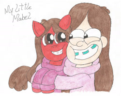 Size: 2015x1584 | Tagged: safe, artist:millefaller, imported from derpibooru, earth pony, pony, 2014, bust, clothes, duo, female, gravity falls, hug, mabel pines, mare, ponified, self ponidox, traditional art