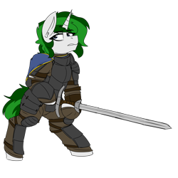 Size: 3000x3000 | Tagged: safe, artist:coatieyay, imported from derpibooru, oc, oc only, oc:baron, unicorn, armor, cape, clothes, female, high res, knight, simple background, sword, transparent background, weapon, zweihander