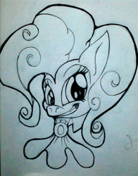 Size: 1141x1459 | Tagged: safe, artist:spirodraw, imported from derpibooru, pinkie pie, earth pony, pony, bust, clothes, eyelashes, female, grin, mare, smiling, solo, traditional art