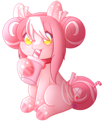 Size: 1280x1477 | Tagged: safe, artist:pasteldraws, imported from derpibooru, oc, oc only, earth pony, pony, commission, drink, drinking, hair bun, jewelry, milk carton, necklace, simple background, sitting, solo, straw, transparent background