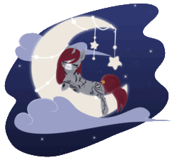 Size: 1500x1400 | Tagged: safe, artist:rumista, imported from derpibooru, oc, oc only, oc:selune darkeye, pony, unicorn, animated, body markings, cloud, cute, cutie mark, female, gif, horn, mare, moon, red mane, shooting star, simple background, smiling, solo, stars, transparent background, unicorn oc, wings