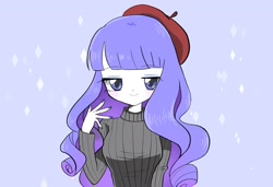 Size: 2156x1476 | Tagged: safe, artist:glitterrrrr, imported from derpibooru, rarity, equestria girls, clothes, nail polish, simple background, solo, sweater
