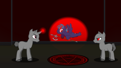 Size: 1015x574 | Tagged: safe, imported from derpibooru, oc, oc:hellfire, demon, pegasus, pony creator, series:three hearts, axe, battle axe, fantasy, magic, weapon