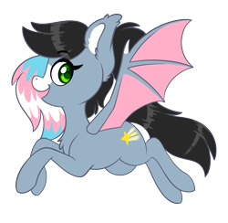 Size: 1542x1503 | Tagged: safe, artist:silkensaddle, imported from derpibooru, oc, oc only, oc:starskipper, bat pony, pony, chest fluff, looking at you, pride, pride flag, simple background, smiling, smiling at you, solo, transgender pride flag, transparent background