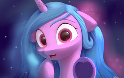 Size: 7500x4700 | Tagged: safe, artist:auroriia, imported from derpibooru, izzy moonbow, pony, unicorn, absurd resolution, bust, cute, female, floppy ears, g5, heart, heart hoof, hoof heart, izzybetes, looking at you, mare, portrait, solo, underhoof, upside-down hoof heart