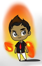 Size: 327x507 | Tagged: safe, artist:goldlines005, imported from derpibooru, oc, oc only, human, abstract background, dark skin, fire, humanized, necktie, smiling, solo