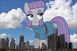 Size: 2399x1601 | Tagged: safe, artist:cencerberon, artist:thegiantponyfan, imported from derpibooru, maud pie, earth pony, pony, canada, detroit, female, giant pony, giant/macro earth pony, giantess, high res, highrise ponies, irl, macro, mare, mega giant, michigan, ontario, photo, ponies in real life