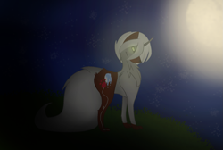 Size: 1641x1104 | Tagged: safe, artist:aonairfaol, imported from derpibooru, oc, oc only, pony, unicorn, chest fluff, full moon, glowing eyes, horn, moon, night, outdoors, solo, stars, unicorn oc