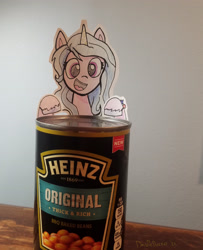 Size: 2435x2998 | Tagged: safe, artist:davierocket, imported from derpibooru, izzy moonbow, pony, unicorn, beans, can, craft, female, food, g5, herbivore, high res, izzy's beans, papercraft, solo, that pony sure does love beans