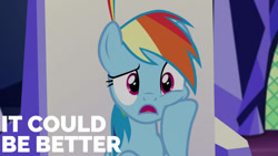 Size: 1280x720 | Tagged: safe, edit, edited screencap, editor:quoterific, imported from derpibooru, screencap, rainbow dash, pegasus, pony, party pooped, season 5, female, mare, open mouth, solo, twilight's castle