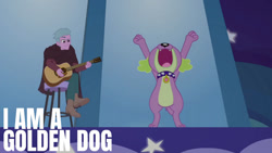 Size: 1280x720 | Tagged: safe, edit, edited screencap, editor:quoterific, imported from derpibooru, screencap, spike, spike the regular dog, dog, equestria girls, equestria girls series, wake up!, spoiler:eqg series (season 2), clothes, guitar, male, musical instrument, nose in the air, open mouth, shoes, sugar rush, wake up!: pinkie pie