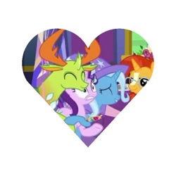 Size: 703x703 | Tagged: safe, edit, edited screencap, imported from derpibooru, screencap, starlight glimmer, sunburst, thorax, trixie, changedling, changeling, celestial advice, heart, hug, king thorax