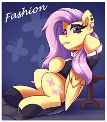 Size: 1750x2000 | Tagged: safe, artist:shadowreindeer, imported from derpibooru, fluttershy, pegasus, pony, clothes, ear piercing, fluttergoth, goth, piercing, solo