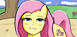 Size: 928x456 | Tagged: safe, artist:solid shrimp, imported from derpibooru, fluttershy, human head pony, original species, pony, drawthread, marker, solo