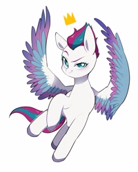 Size: 2000x2500 | Tagged: safe, artist:potetecyu_to, imported from derpibooru, zipp storm, pegasus, pony, crown, female, g5, high res, jewelry, mare, regalia, simple background, smiling, smirk, solo, white background