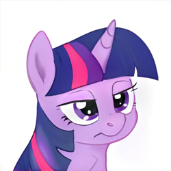 Size: 1024x1024 | Tagged: safe, artist:thisponydoesnotexist, imported from derpibooru, twilight sparkle, pony, unicorn, ai content, ai generated, bored, chest fluff, female, generator:thisponydoesnotexist, lidded eyes, mare, neural network, not twilight sparkle, solo, unamused