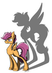 Size: 842x1185 | Tagged: safe, artist:cuttycommando, imported from derpibooru, scootaloo, pony, shadow, simple background, solo, transparent background