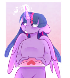 Size: 1162x1280 | Tagged: safe, artist:kisselmr, imported from derpibooru, twilight sparkle, alicorn, anthro, blushing, floppy ears, letter, looking sideways, love letter, magic, solo, twilight sparkle (alicorn)