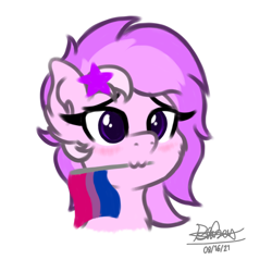 Size: 1280x1280 | Tagged: safe, artist:itsnovastarblaze, imported from derpibooru, oc, oc only, oc:star melody, pegasus, pony, bisexual, bisexual pride flag, blushing, cheek fluff, chest fluff, cute, ear fluff, female, flag, fluffy, hairpin, mare, pride, pride flag, solo