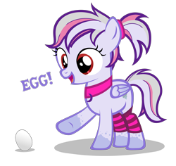 Size: 3220x3040 | Tagged: safe, artist:strategypony, imported from derpibooru, oc, oc only, oc:windbreaker, pegasus, pony, asdfmovie, asdfmovie14, clothes, dialogue, egg, female, filly, pegasus oc, pointing, ponytail, simple background, socks, striped socks, transparent background, wings