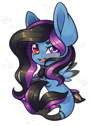 Size: 452x631 | Tagged: safe, artist:ak4neh, imported from derpibooru, oc, oc only, oc:alpha jet, pegasus, pony, seapony (g4), big ears, blushing, chibi, dorsal fin, female, fish tail, flowing tail, heterochromia, looking at you, open mouth, seaponified, simple background, solo, species swap, tail, transparent background, wings