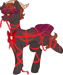 Size: 1280x1509 | Tagged: safe, artist:kurosawakuro, imported from derpibooru, oc, oc only, earth pony, pony, base used, gift wrapped, horns, male, mouth hold, ribbon, simple background, solo, stallion, transparent background