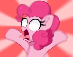 Size: 3907x3070 | Tagged: safe, alternate version, artist:kittyrosie, imported from derpibooru, pinkie pie, earth pony, pony, 28 pranks later, cute, diapinkes, ear fluff, faic, high res, open mouth, panic, radial blur, scene interpretation, screaming, solo, tongue out