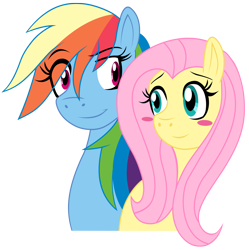 Size: 5082x5096 | Tagged: safe, alternate version, artist:chibi-n92, imported from derpibooru, fluttershy, rainbow dash, pegasus, pony, 2016, background removed, blush sticker, blushing, bust, eye clipping through hair, eyelashes, female, mare, outdoors, simple background, transparent background