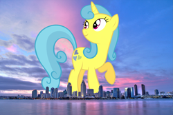 Size: 3003x2000 | Tagged: safe, artist:tardifice, artist:thegiantponyfan, imported from derpibooru, lemon hearts, pony, unicorn, california, female, giant pony, giant unicorn, giant/macro lemon hearts, giantess, high res, highrise ponies, irl, macro, mare, mega giant, photo, ponies in real life, san diego