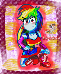 Size: 3000x3600 | Tagged: safe, artist:kamikiku, imported from derpibooru, rainbow dash, equestria girls, equestria girls (movie), blushing, breasts, busty rainbow dash, clothes, cutie mark, cutie mark on clothes, fall formal outfits, female, high res, sleeveless, solo