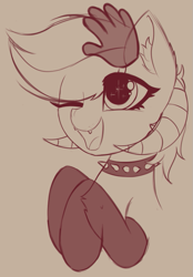 Size: 557x798 | Tagged: safe, artist:shepardinthesky, imported from derpibooru, oc, oc only, oc:gorebrie, pony, clothes, collar, cute, head pat, monochrome, pat, petting, ram horns, sketch, socks, solo, spiked collar