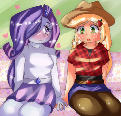 Size: 1069x1023 | Tagged: safe, artist:araiiara123, imported from derpibooru, applejack, rarity, equestria girls, female, holding hands, lesbian, rarijack, shipping