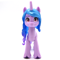 Size: 1500x1500 | Tagged: safe, imported from derpibooru, photographer:imiya, izzy moonbow, pony, unicorn, female, front view, g5, looking at you, mare, merchandise, simple background, solo, toy, white background