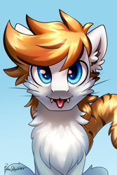 Size: 2000x3000 | Tagged: safe, artist:jedayskayvoker, imported from derpibooru, oc, oc only, hybrid, bust, cheek fluff, chest fluff, ear fluff, fangs, fluffy, high res, icon, looking at you, male, oc name needed, portrait, solo, tongue out