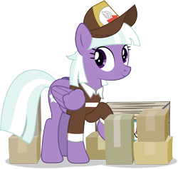 Size: 7934x7518 | Tagged: safe, artist:thatusualguy06, imported from derpibooru, appointed rounds, pegasus, pony, absurd resolution, background pony, box, clothes, female, mailmare uniform, mare, package, raised hoof, simple background, smiling, solo, transparent background, uniform, vector