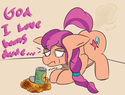 Size: 2087x1581 | Tagged: safe, artist:arrell, imported from derpibooru, sunny starscout, earth pony, pony, beans, butt, eating, face down ass up, fart, fart cloud, female, food, g5, herbivore, izzy's beans, mare, my little pony: a new generation, plot, sketch, sweat, text, this will end in flatulence