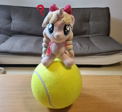 Size: 2048x1895 | Tagged: safe, artist:xeto_de, imported from derpibooru, oc, oc:lily allure, ball, irl, photo, plushie, question mark, tennis ball