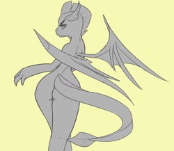 Size: 1280x1110 | Tagged: safe, artist:inky_mitts, artist:inkypuso, imported from derpibooru, smolder, dragon, ass, butt, dragoness, female, looking at you, looking back, looking back at you, sketch, smolderriere
