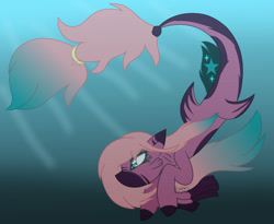 Size: 1600x1312 | Tagged: safe, artist:werewolfpoison, imported from derpibooru, oc, oc only, merpony, seapony (g4), dorsal fin, fish tail, flowing mane, flowing tail, green eyes, ocean, signature, solo, sunlight, swimming, tail, underwater, water