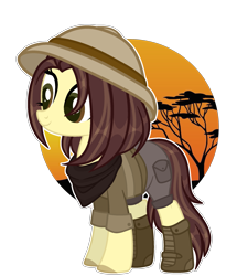 Size: 2125x2356 | Tagged: safe, artist:aurorakaufmann, imported from derpibooru, oc, oc only, oc:safari sunset, earth pony, pony, bandana, belt, boots, clothes, female, hat, high res, mare, shirt, shoes, shorts, simple background, solo, transparent background