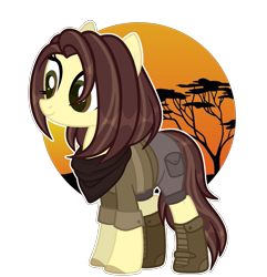 Size: 2125x2203 | Tagged: safe, alternate version, artist:aurorakaufmann, imported from derpibooru, oc, oc only, oc:safari sunset, earth pony, pony, bandana, belt, boots, clothes, female, high res, mare, shirt, shoes, shorts, simple background, solo, transparent background