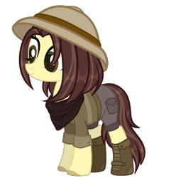 Size: 2125x2203 | Tagged: safe, alternate version, artist:aurorakaufmann, derpibooru exclusive, imported from derpibooru, oc, oc only, oc:safari sunset, earth pony, pony, bandana, belt, boots, clothes, female, hat, high res, mare, shirt, shoes, shorts, simple background, solo, transparent background