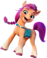 Size: 5131x6384 | Tagged: safe, imported from derpibooru, sunny starscout, earth pony, pony, absurd resolution, badge, bag, female, fluttershy's cutie mark, g5, mare, my little pony: a new generation, official, rainbow dash's cutie mark, rotated, satchel, simple background, solo, transparent background, twilight sparkle's cutie mark