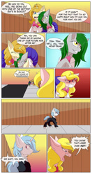 Size: 1280x2417 | Tagged: safe, artist:calamity-studios, imported from derpibooru, oc, oc only, oc:bunny beat, oc:ice shot, oc:prima cella, oc:prism, earth pony, unicorn, comic:black star tales, angry, bully, clothes, comic, earth pony oc, female, horn, jealous, male, mare, school uniform, shipper on deck, stallion, straight, unicorn oc, yelling